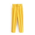 thumbnail image 1 of Cinturón adelgazante ajustado de estilo europeo y americano para mujer, pantalones casuales de cintura alta, pantalones hasta el tobillo amarillos A8GS317, 1 of 4