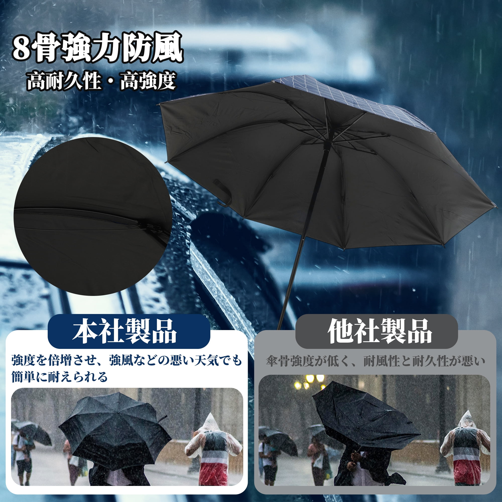 Unique Bargains Portable Manual Open Close Rain Windproof  Umbrella Navy Blue