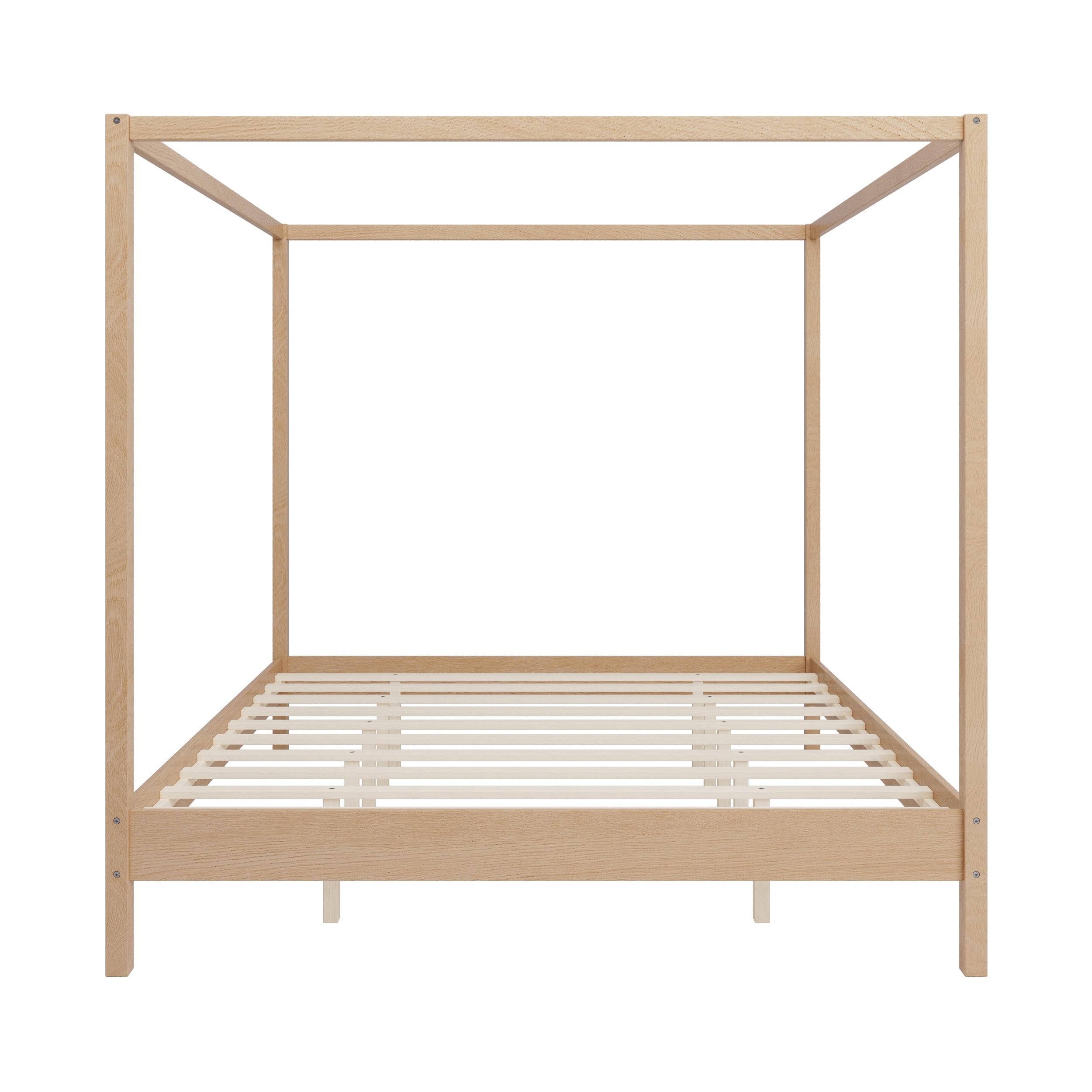 Euroco King Size Canopy Bed, Wood Platform Bed with Four Poster, Natural