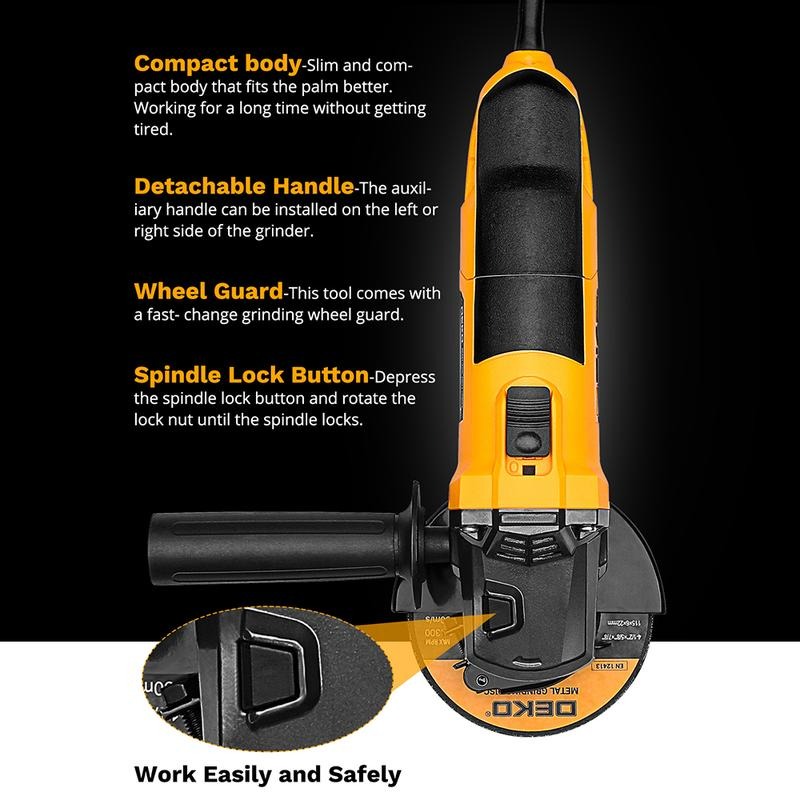 DEKO 110V Angle Grinder 12000 RPM 7.5A Power Tool Suitable for Sanding, Grinding, Wire Brushing & Abrasive Cutting Professional Grinding Electric Tool