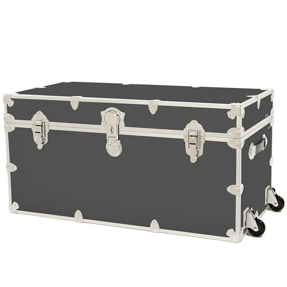 Rhino Trunk & Case XXL Leather Embossed Vinyl Trunk with Removable Wheels, College, Home & Office Storage 36"x18"x18" (Slate)