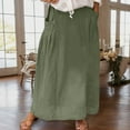 thumbnail image 2 of MIXUE Skirts For Women Summer Solid Color Casual With Pockets Plus Size High Waist Pleated Long A Line Flowy Travel Denim Maxi Skirt Activewear,Green,XL, 2 of 5