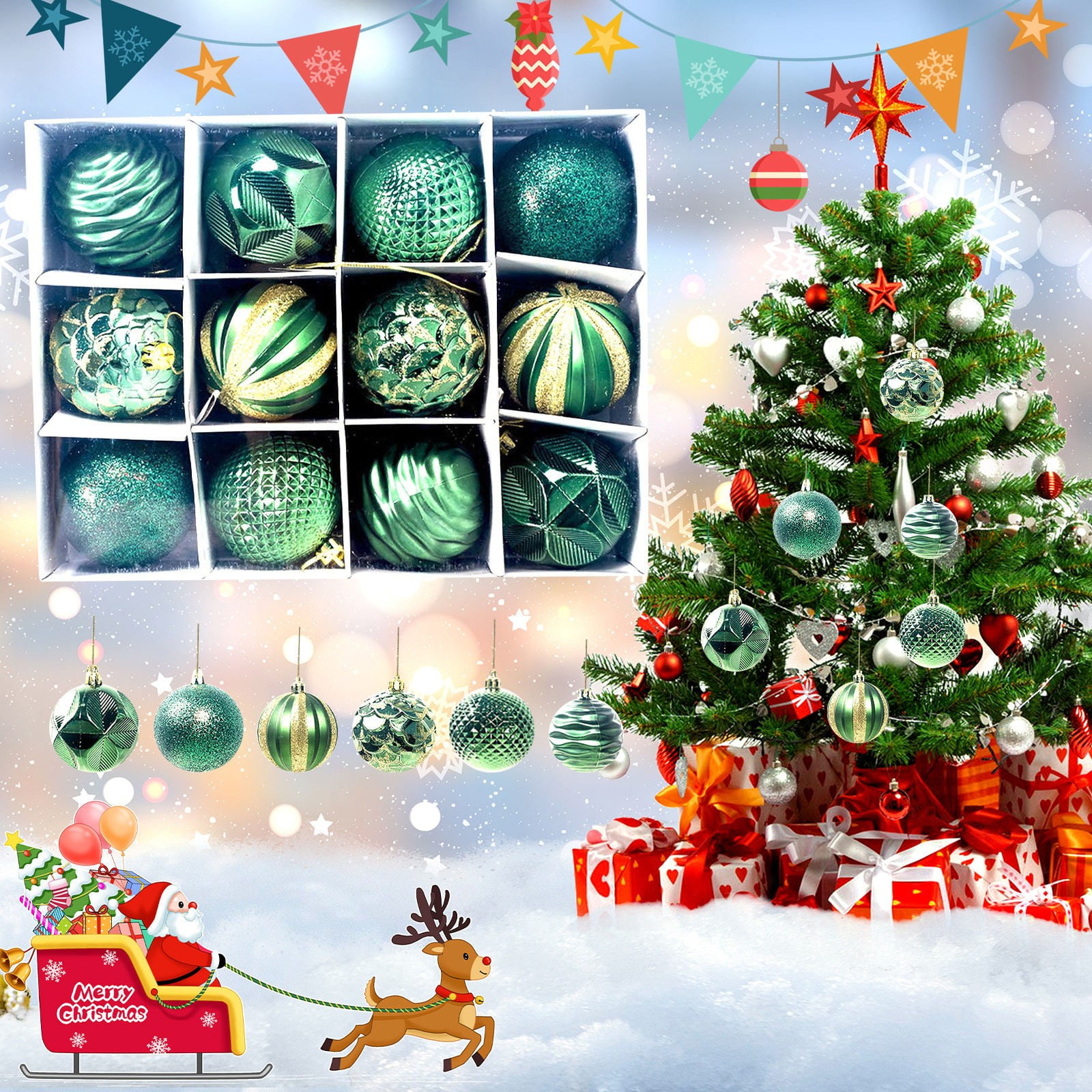 Details about   New Year Decor Christmas Trees Baubles Fabric Shower Curtain Set Bathroom Decor 