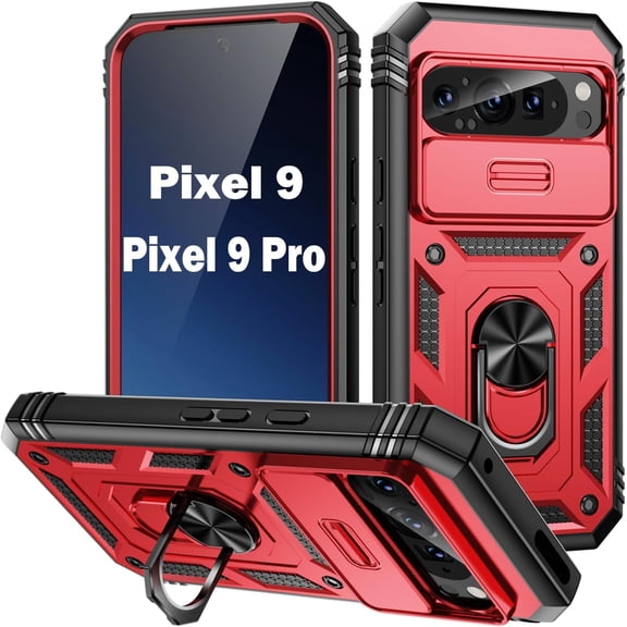 HCTian for Google 9/9 Pro Phone Case,360° Kickstand & Slide Camera Cover,Military Heavy Duty Full Body Hard Shell Shockproof Phone Case for Pixel 9 Pro,6.3 inch