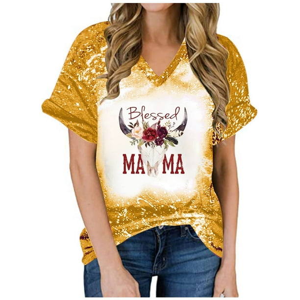 Top de manga corta con estampado de degradado Sexy de verano para mujer con cuello en V y estampado de día regular para mujer OAVQHLG3B Store lin121212