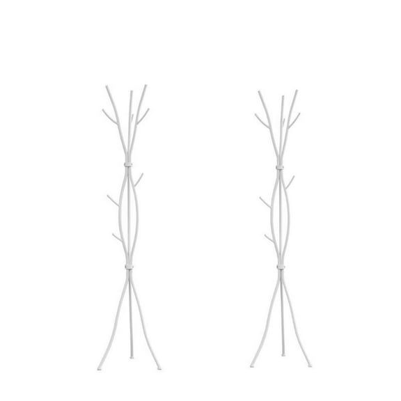 Home Square 2 Piece Metal Coat Rack Set in White