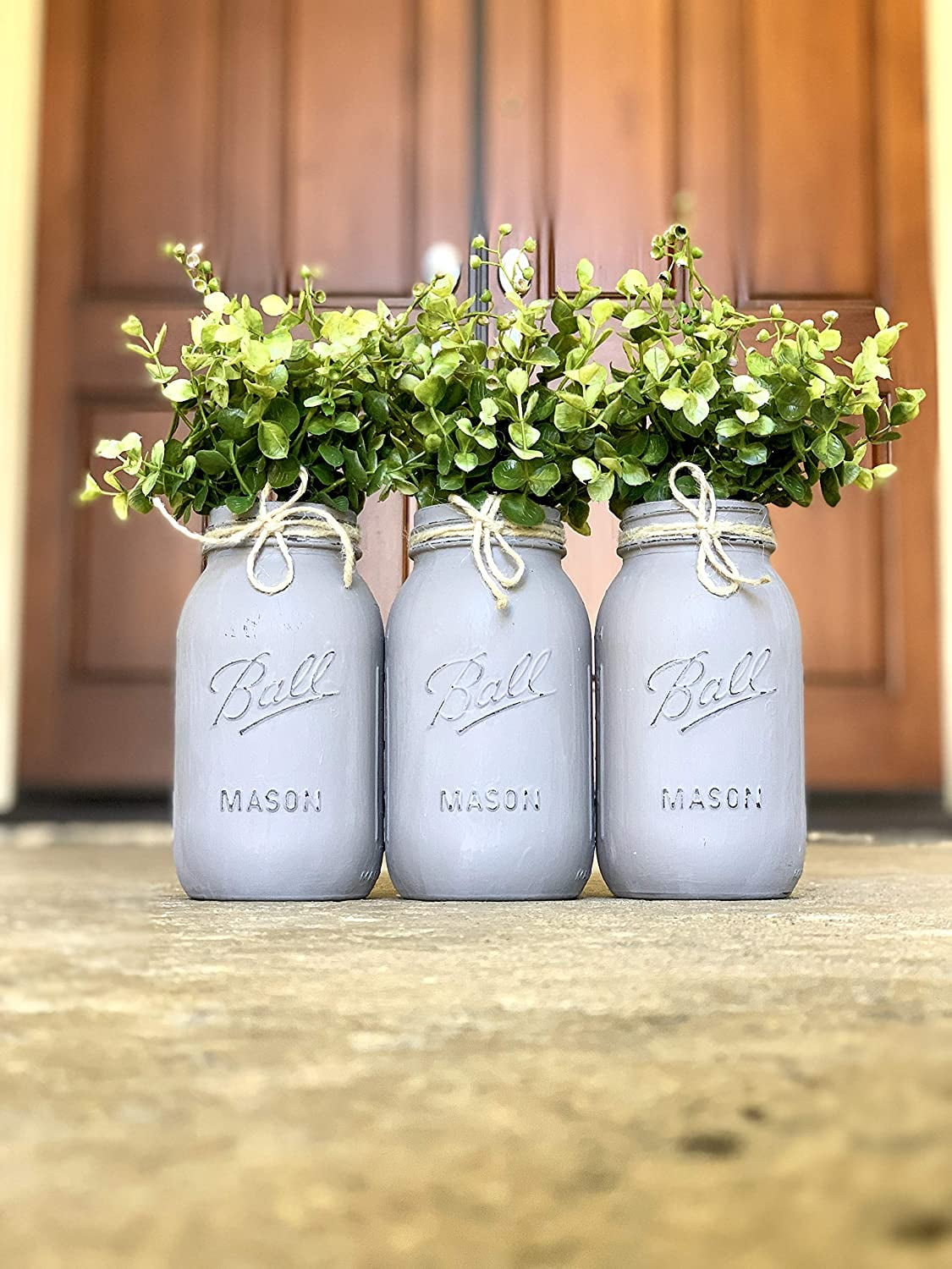 Set of 3 Painted and Distressed Mason Jars, Rustic Mason Jar Decor, Gray Mason Jars with