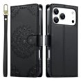 thumbnail image 2 of Leather Case For Apple iPhone 17 Pro Max 6.9",Embossed Totem Wallet With Card Holder,Wristband, Shockproof Kickstand Magnetic Cover,Black,For iPhone 17 Pro Max, 2 of 7