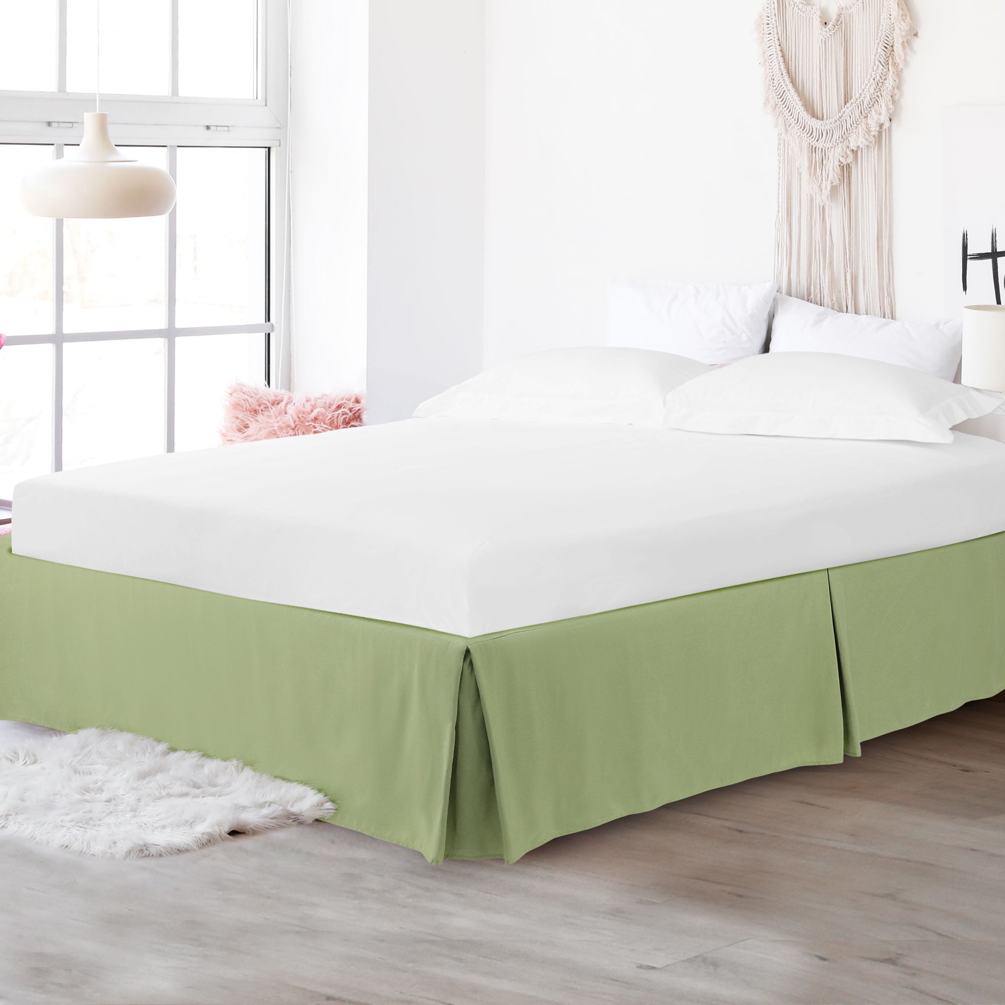 Unique Bargains 16" Drop Pleated Brushed Bed Skirt King Olive Green