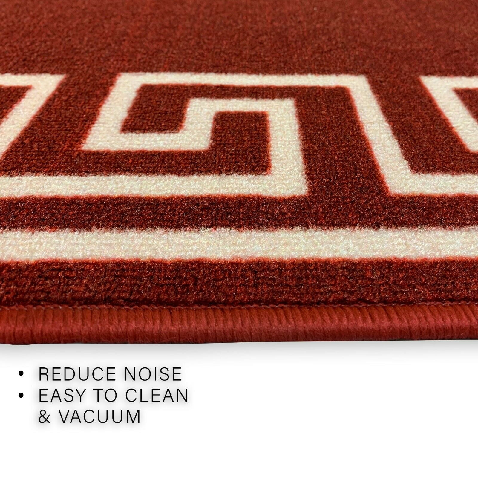 Runner Rug for Hallway Greek Key Print Design Red White Color 26 Inch or 31 Inch Wide by Your Length Choice Slip Resistant Rubber Backing Stain Resistant Pile Stair Runner