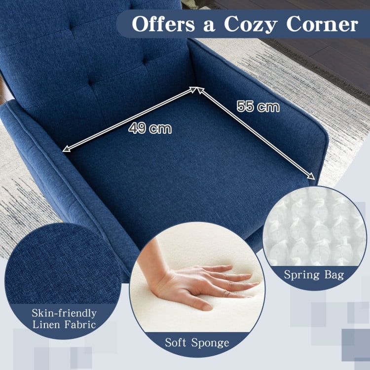 Finihen Accent Chair, Upholstered Accent Armchair, Linen Fabric Accent Chair with Removable Seat Cushion, for Living Room, Bedroom, Reception Room, Blue Finihen Accent Chair, Upholstered Accent Armchair, Linen Fabric Accent Chair with Removable Seat Cushion, for Living Room, Bedroom, Reception Room, Blue