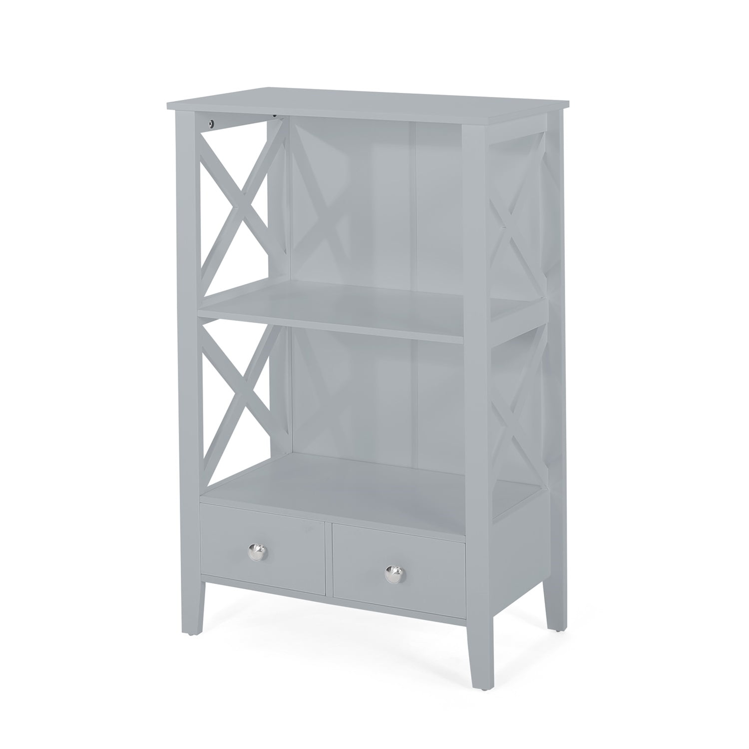 Kadyn Floor Storage Rack, Bathroom Storage Rack with Drawers, Modern Accent Storage Cabinet with Drawers, Gray