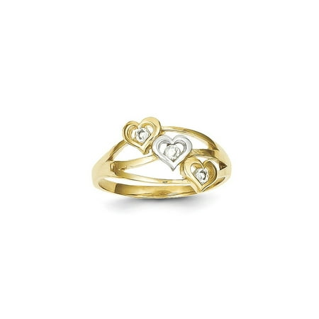 10k Triple Heart - 10k & Rhodium Triple Heart CZ Ring