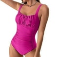 thumbnail image 2 of Women's One Piece Swimsuit Trendy Solid Color Square Neck Jumpsuit Bikini Swimsuit Hot Pink L, 2 of 4