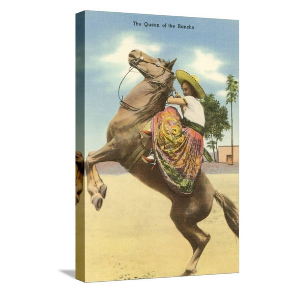 Art.com Queen of the Rancho, Charra on Horse Stretched Canvas Print Wall Art, 12" x 18"