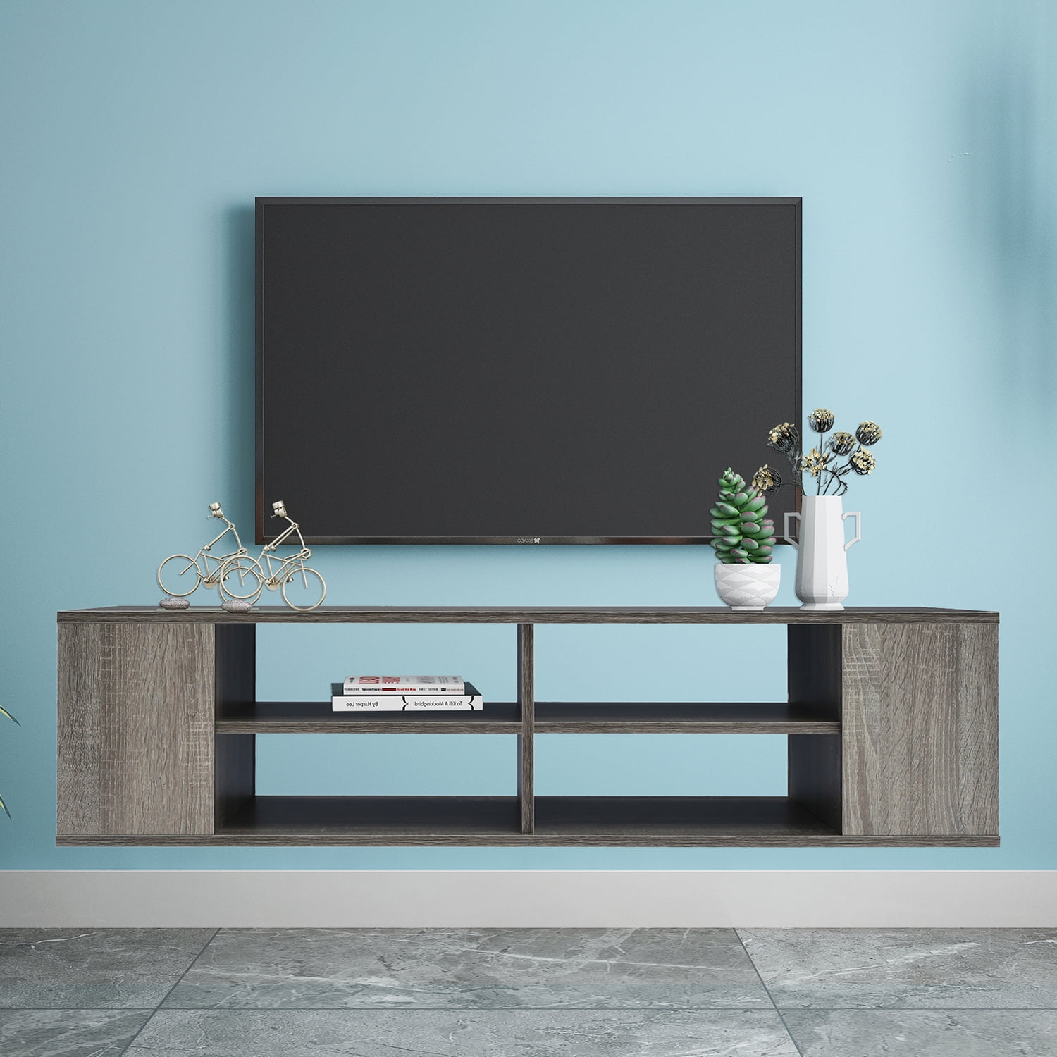 Kepooman Wall Mounted Media Console for Living Room, TV Stands for 50 Inch TV for Dining Room with Height Adjustable, Floating TV Stand Component Shelf for Bedroom, Walnut Kepooman Wall Mounted Media Console for Living Room, TV Stands for 50 Inch TV for Dining Room with Height Adjustable, Floating TV Stand Component Shelf for Bedroom, Walnut