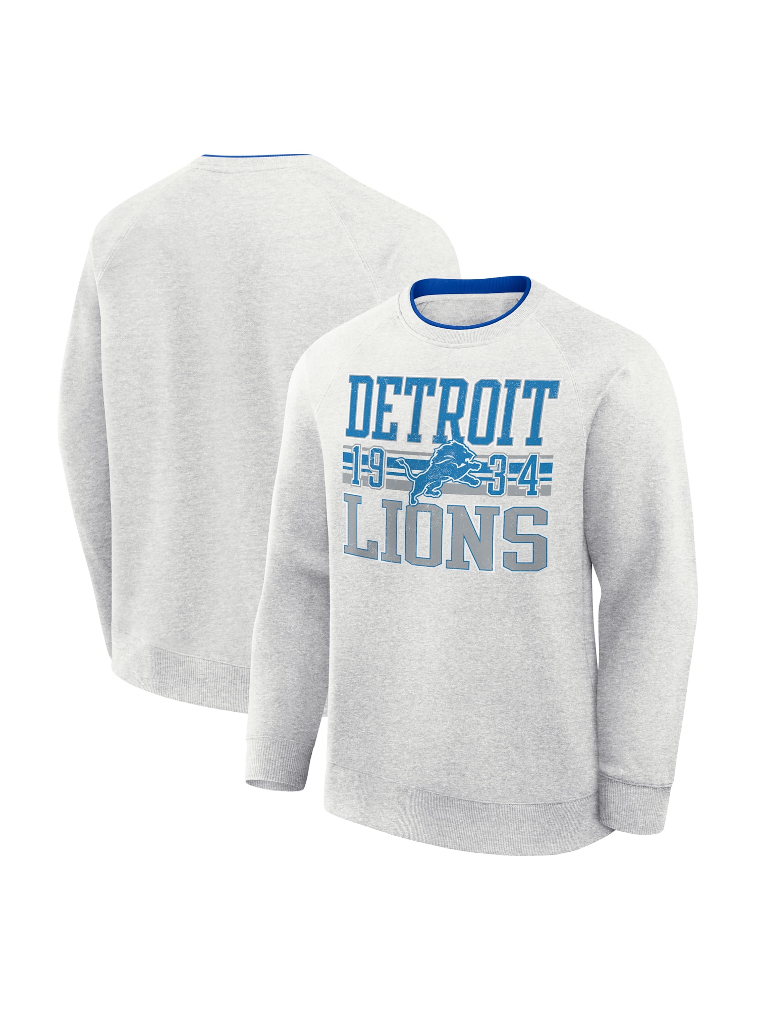 NFL Detroit Lions Men's Cotton Gray Heather Long Sleeve Crew Fleece Sweatshirt