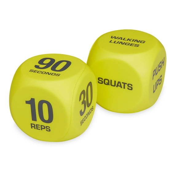 Athletic Works Exercise Workout Dice, 6-Sided, Foam, 2 Count, Yellow, Adult, 2 Count, Ages 18 