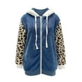 thumbnail image 5 of Tejiojio Coats Clearance Women's Long Sleeve Hooded Casual Plush Zip-Up Leopard Print Solid Color Patchwork Jacket Outwear Coat, 5 of 5