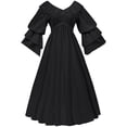thumbnail image 4 of Vestido de Manga Corta para las Mujeres Color Sólido Estilo Retro Muñeca Cuello Cintura Alta Maxi Largo, Malla para la Noche Y la Fiesta, 4 of 7