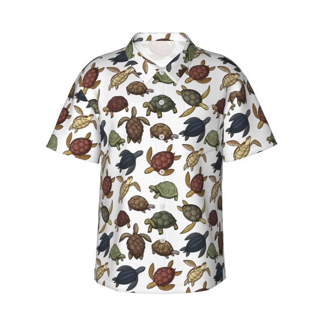 Fotbe Various Turtle Camisa Hawaiana para Hombre Unisex – Camisa Casual de Verano con Botones de Manga Corta de Algodón y Lino,3X-Large