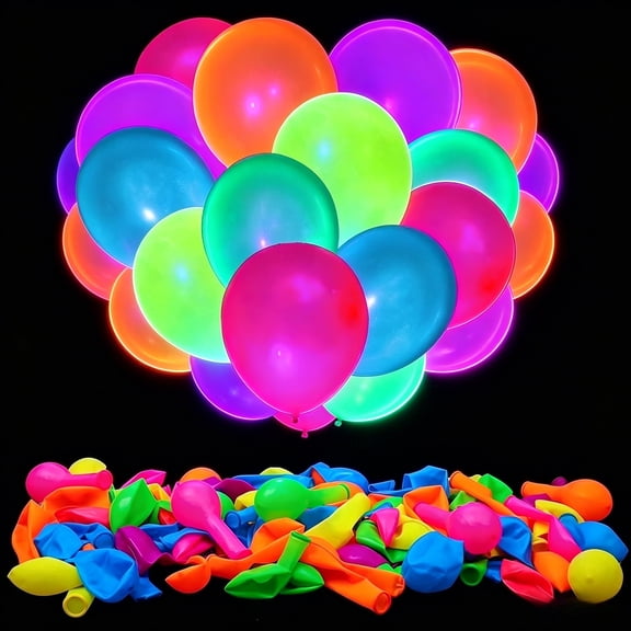 SMIGLISIFY 100 Pcs UV Neon Glow Balloons Blacklight Reactive Fluorescent Latex Balloons for Birthday, Wedding & Party Decorations