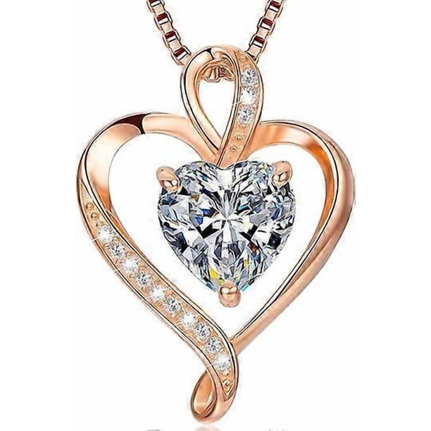 Heart Necklaces for Women 925 Sterling Silver Pendant Jewelry Necklace Silver Rose Gold Love Birthstone Necklace for Her Girlfriend Wife Valentines Da