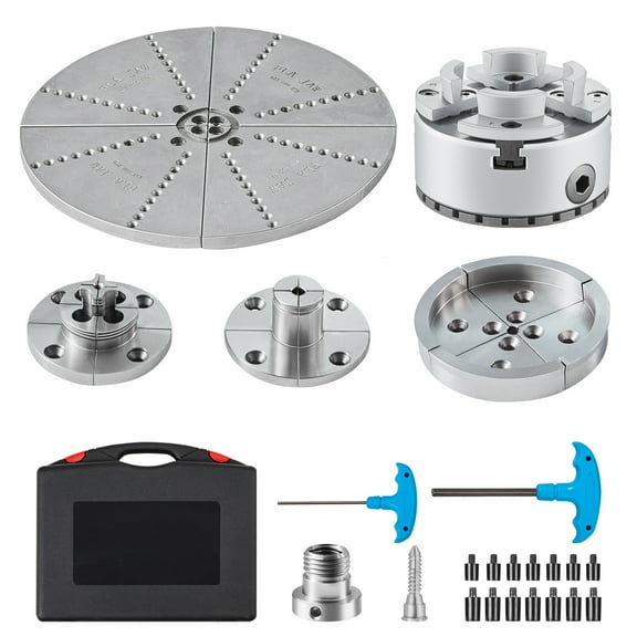 KFFKFF KP965, 4-Jaw Lathe Chuck of 3.75" Diameter, Metal Turning Machine Accessory, Comes with 5 Jaw Sets, Self-aligning Instrument, Ideal for Accurate Machining, Grinding Devices