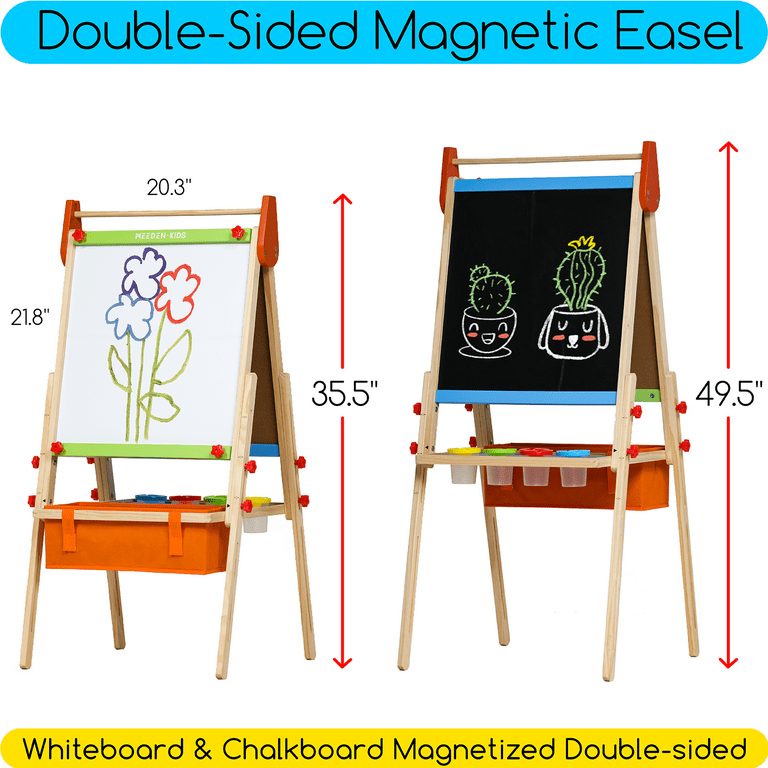 MEEDEN Art Easel for Kids, Height Adjustable Kids Easel with Paper Roll,  3-in-1 Double Sided Chalkboard Standing Easel for Children 