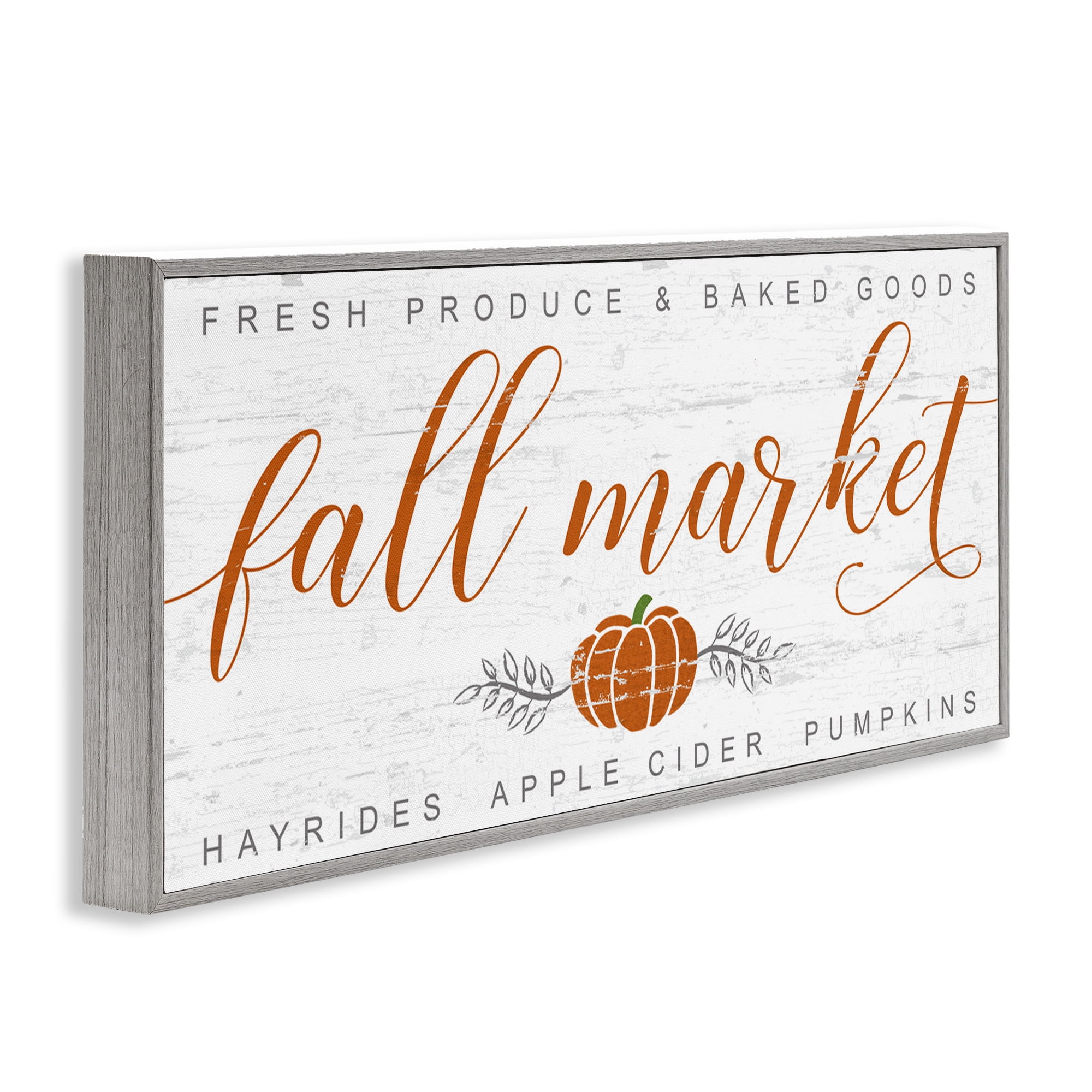 Stupell Industries Charming Fall Market Sign Holiday Painting Gray Framed Art Print Wall Art, 24 x 10