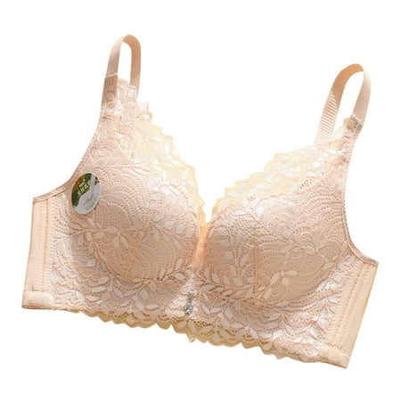 Audhol Lace Bralette Hot Women s No Wire Comfortable Gathered Anti Sagging Side Breast Lace Adjustable Bra Bralettes for Women Lace Khaki 32