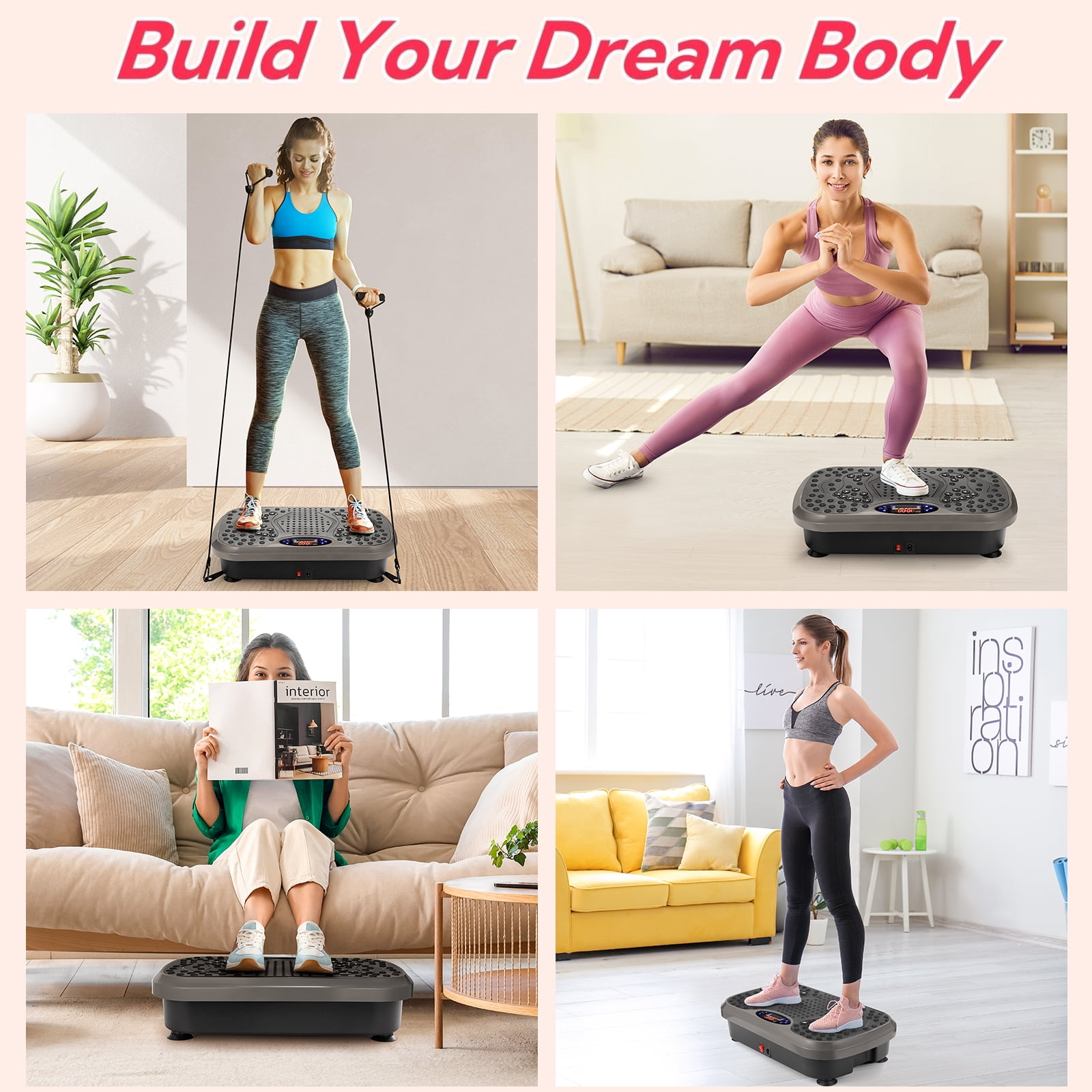Arlopu 3D Vibration Plate Exercise Machine, Vibrating Massager Whole Body Workout with Two Bands & Remote