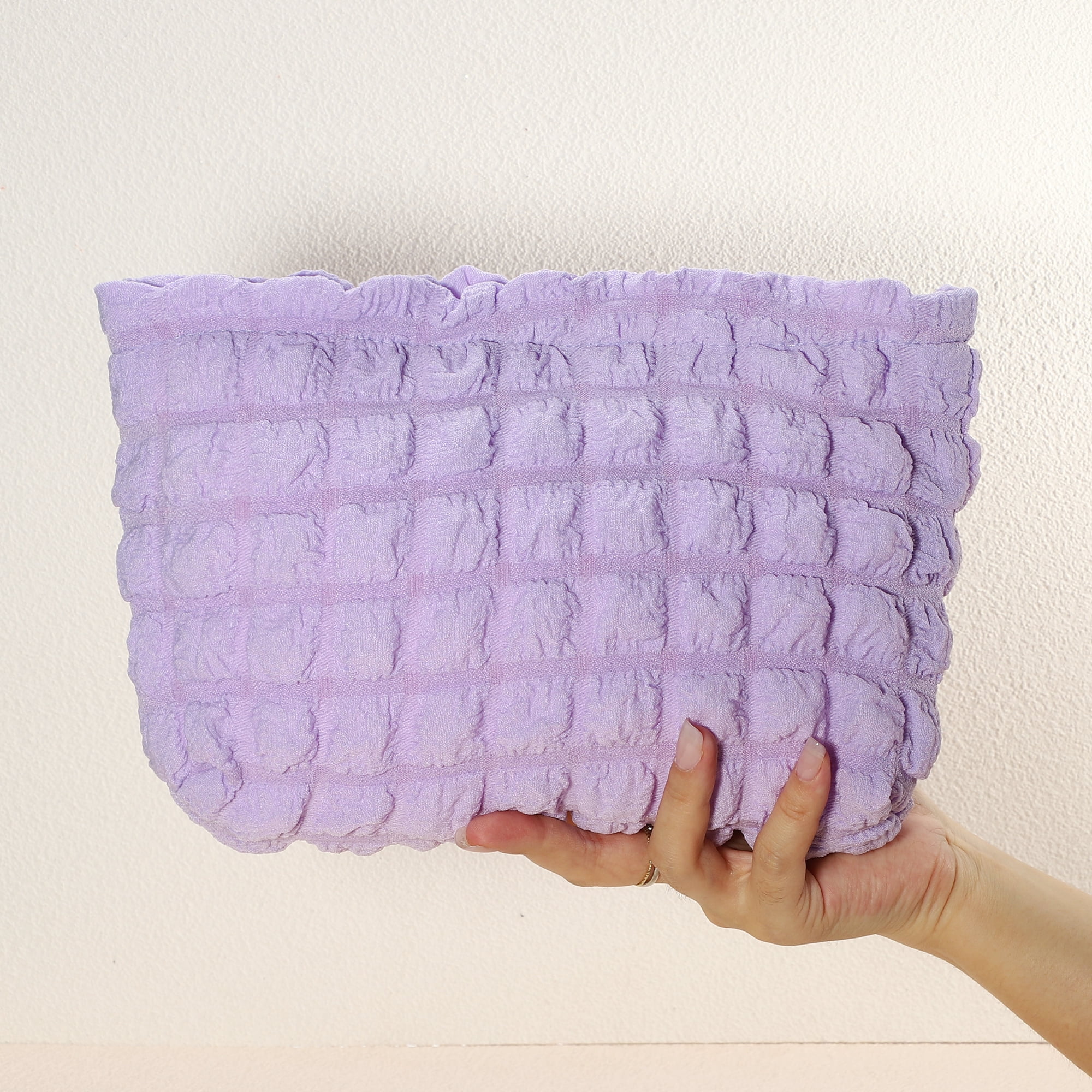 Unique Bargains Bubble Cloud Cosmetic Bag Zipper Checkered Makeup Bags Lipsticks Purple