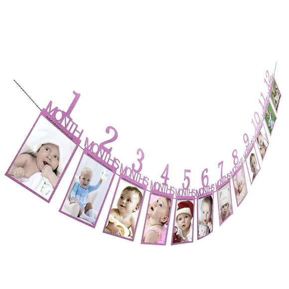 Pendant Decoration Clearance,Baby One Year Old Photo Folder Digital Pink,1 Set Of Baby's First Birthday Photo Folder