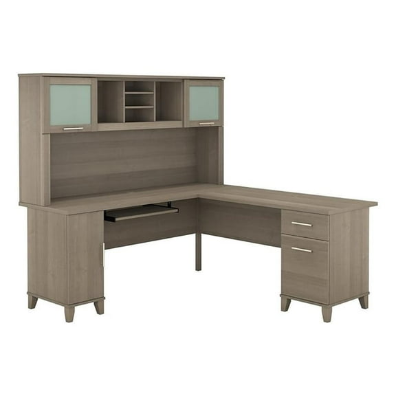 Scranton & Co 72" 2 Adjustable Shelves Wood L Shaped Desk with Hutch in Gray