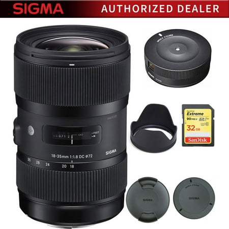 Sigma AF 18-35mm f/1.8 DC HSM Lens for Canon (210-101) with Sigma USB Dock for Canon Lens & SanDisk 32GB Extreme SD Memory UHS-I Card w/ 90/60MB/s (Best Sigma Lens For Canon 60d)