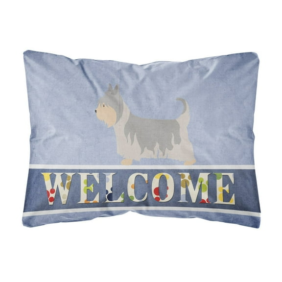 Carolines Treasures BB8307PW1216 Australian Silky Terrier Welcome Canvas Fabric Decorative Pillow, Blue, 12H x16W,