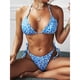 thumbnail image 3 of Gibobby Conjunto de Bikini para Mujer Conjunto de cintura para mujer Retro fruncido Estampado Estampado Halter Bikini Trajes de baño de dos piezas Conjun(Azul,M), 3 of 5