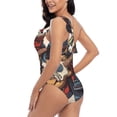 thumbnail image 4 of Gukieu Samurai Frog Guitar Print One-shoulder Ruffled One-piece Swimsuit with Removable Chest Pads and Tummy-control Swimsuit for Women-X-Large, 4 of 6