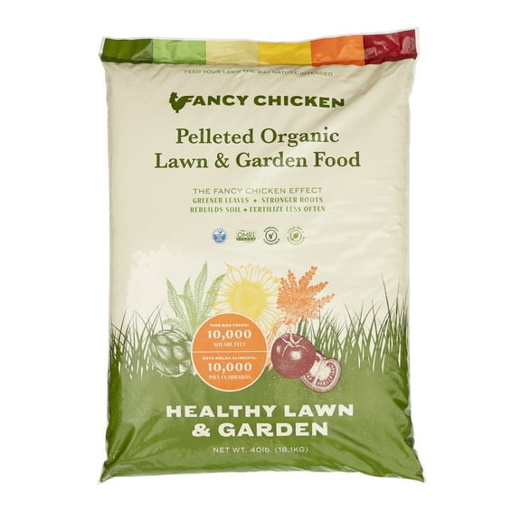 Fancy Chicken All-Purpose Organic Lawn & Garden Food, 100% Dried Pelleted Poultry Manure Fertilizer, 40lb (Covers up to 10,000 sq ft)