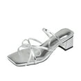 thumbnail image 2 of AXXD Women Silver Sandals New Summer Square Head Thick Heels Shoes Bow Casual Sandals, 2 of 4
