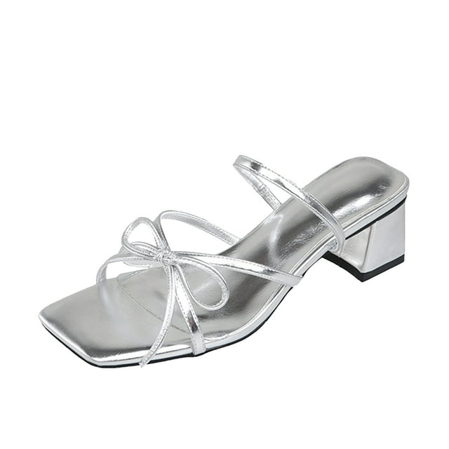 Amzcrzy Zapatos de mujer,Zapatos de mujer,Zapatillas de mujer, Sandalias informales con lazo y punta cuadrada para mujer, zapatos de verano con tacones gruesos, a la moda Sandalias Mujer Zapatillas D