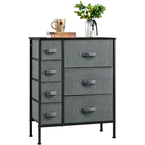 7 Drawer Fabric Storage Dresser, Dark Gray Dresser