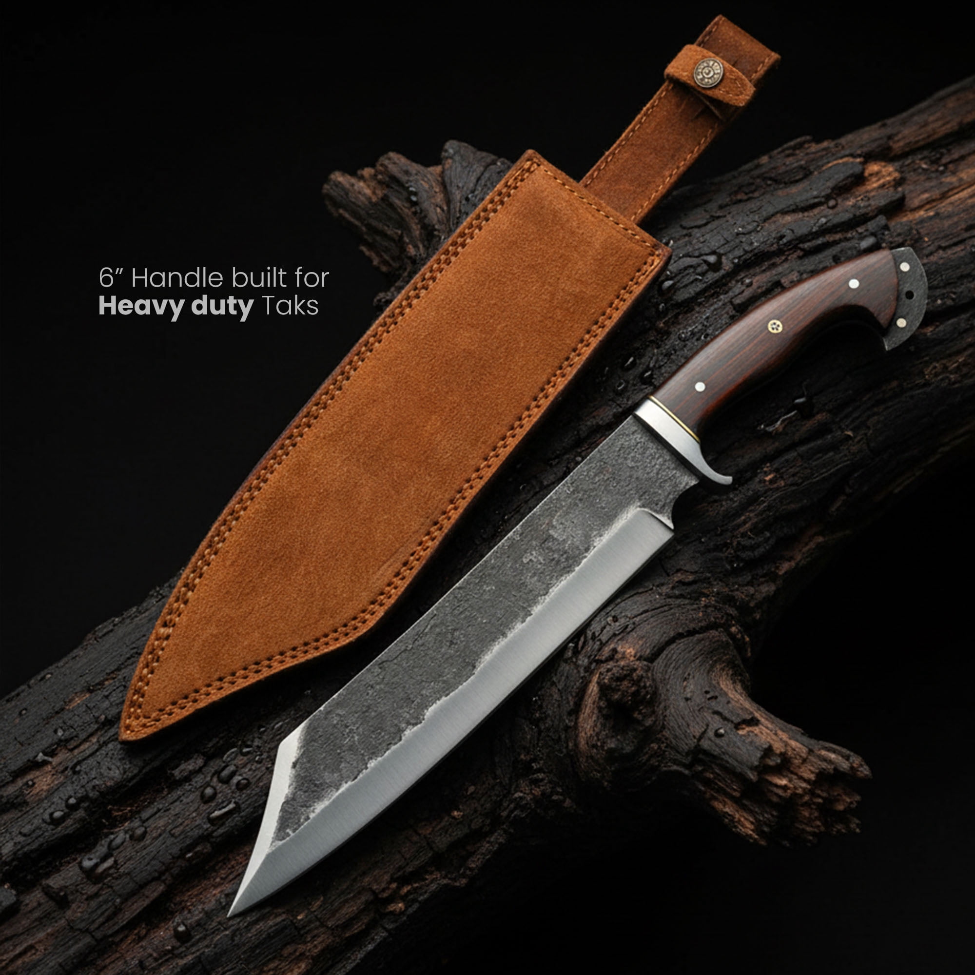SZCO 18 Inch Black Smith's Bowie Knife Forged Carbon Steel Blade Wood Handle With Mosaic Pin Outdoor Hunting Knife With Sheath