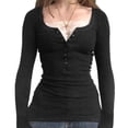 thumbnail image 4 of Miluxas Women Fashion Slim Fit Tops Lace Button Square Neck Long Sleeved T-Shirt for Daily Wear Black, 4 of 9