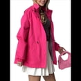 thumbnail image 2 of Chaqueta Impermeable de Larga con Capucha y Cremallera para Mujer, Gabardina, Cortavientos, Chaqueta de Viaje. Rosa Roja M, 2 of 9