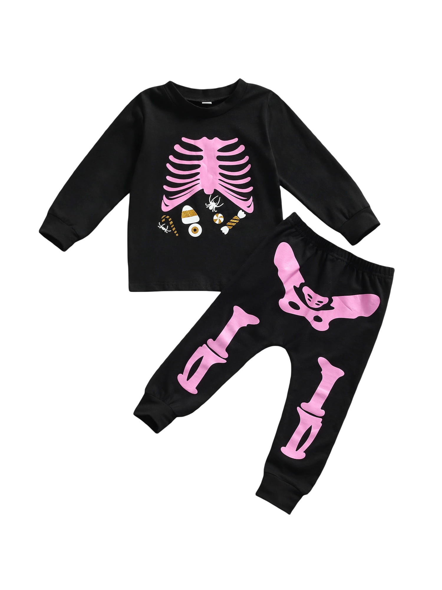 Luethbiezx Toddler Baby Boy Girls Autumn Clothes 2 Pcs Halloween Skull T-Shirt Top+Pants for Kids Outfit, Infant Unisex, Size: 12-18 Months, Black