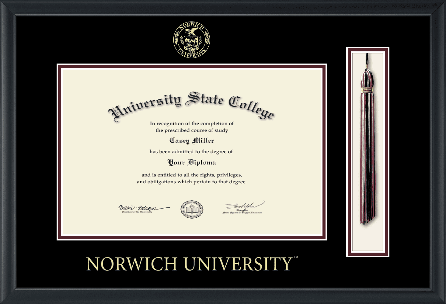 Gold Embossed Tassel Diploma Frame Officially Licensed Document Size 17 x 11 Norwich University