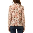 thumbnail image 3 of INSPIRE CHIC Women's Vintage Ruffle Collar Chiffon Long Sleeves Floral Blouse Tops Beige L, 3 of 5