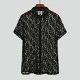 thumbnail image 4 of INCERUN Men's Sexy Black Lace See-through Tops Breathable Short-sleeved Tee Shirts, 4 of 7